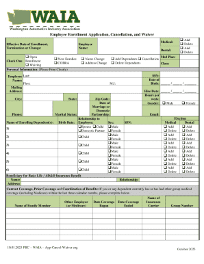 Employee Enrollment Application, Cancellation, and Waiver