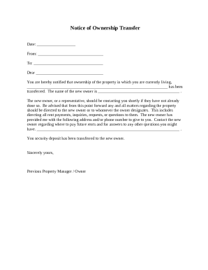 Notice of Ownership Transfer