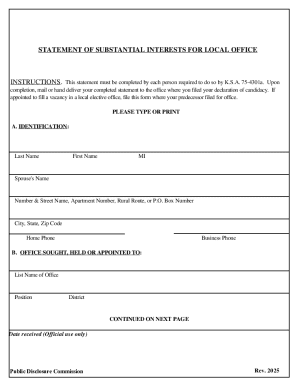 Statement of Substantial Interests for Local Office