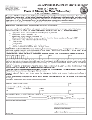 Colorado Motor Vehicle Power of Attorney