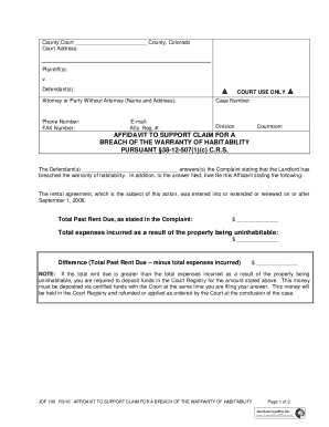Affidavit to Support Claim for Breach of Warranty of Habitability