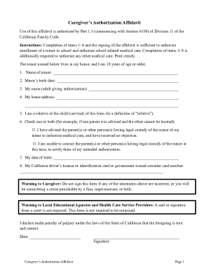 Caregiver’s Authorization Affidavit