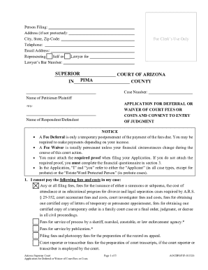 Arizona Deferral Waiver Court Fees Form