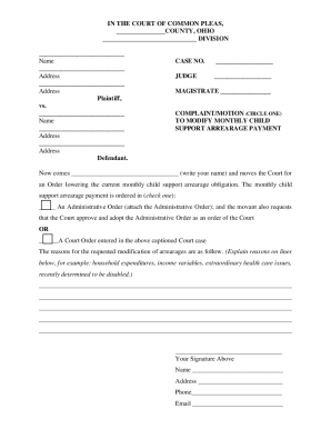 Complaint/Motion to Modify Child Support Arrearage Payment