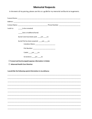 Memorial and Burial Arrangement Form