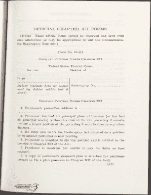 Chapter XII Bankruptcy Petition