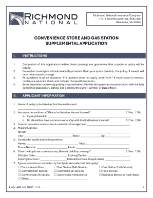 Convenience Store and Gas Station Supplemental Application