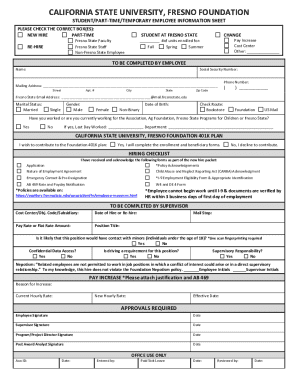 California State University Fresno Student Employee Information Sheet
