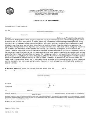 California Certificate of Appointment