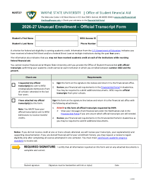 2026-27 Unusual Enrollment Transcript Form