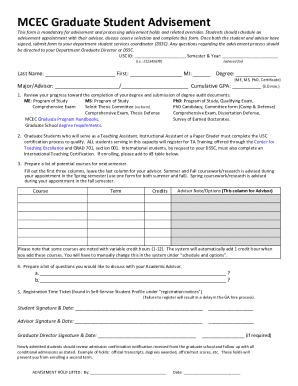 USC Graduate Student Advisement Form