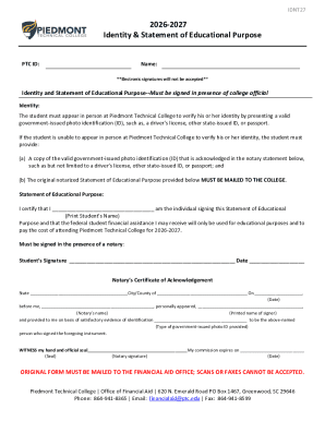 Identity and Statement of Educational Purpose Form