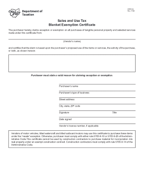 Ohio Blanket Exemption Certificate