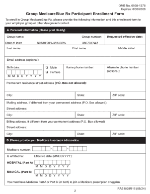 Group MedicareBlue Rx Participant Enrollment Form