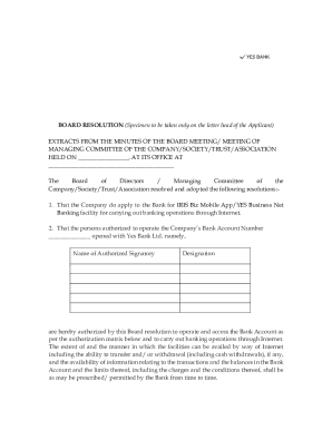 Board Resolution for Bank Account Authorization