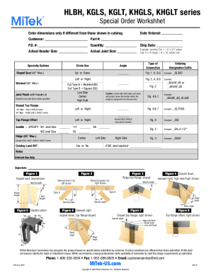MiTek Special Order Worksheet