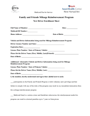 Medicaid Family and Friends Mileage Reimbursement Form