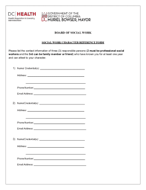 Social Work Character Reference Form