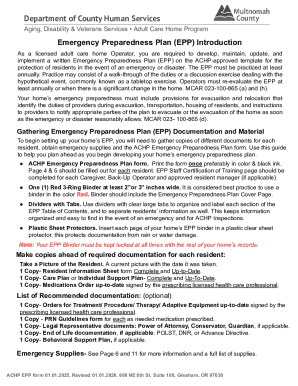 Adult Care Home Emergency Preparedness Plan