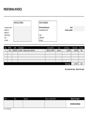 Proforma Invoice for Return for Repair