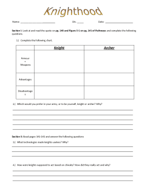 Knight and Archer Comparison Worksheet