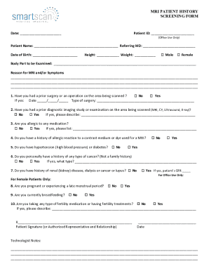 MRI Patient History Screening Form
