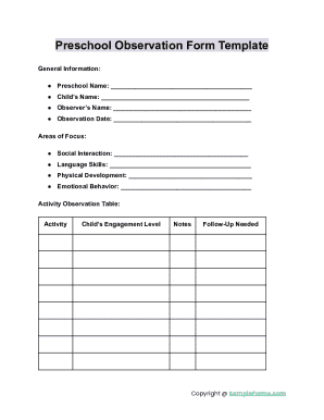 Preschool Observation Form Template