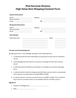 High Value Item Shipping Consent Form