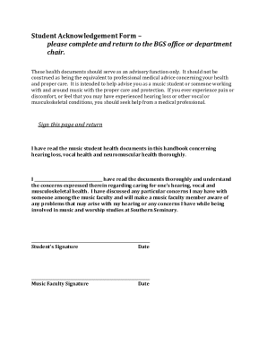 Student Music Health Acknowledgement Form
