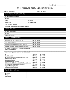 Tank Pressure Test Form