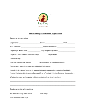 Service Dog Certification Application