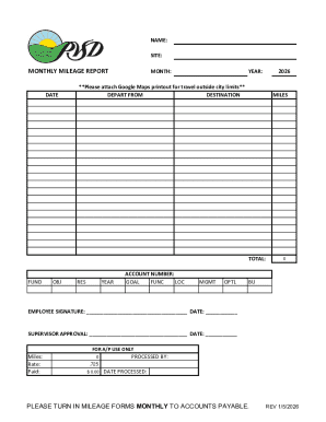 Monthly Mileage Report Form