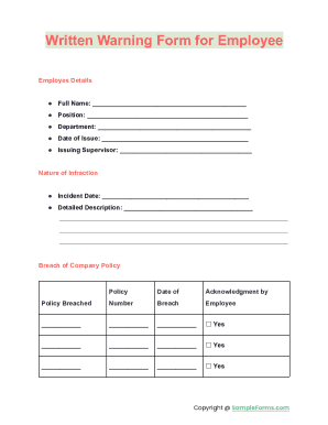 Employee Written Warning Form