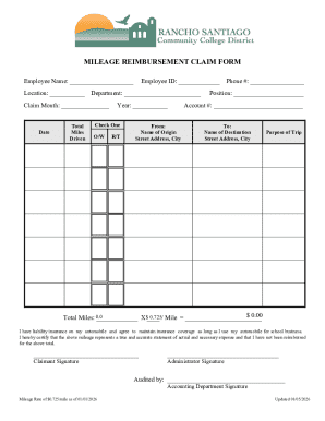Mileage Reimbursement Claim Form