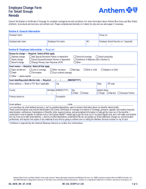 Employee Change Form for Small Groups