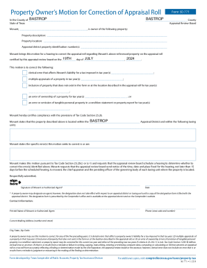 Property Owner’s Motion for Correction of Appraisal Roll