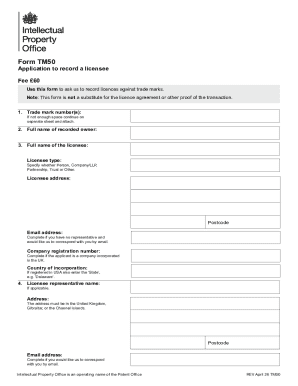 UK Trade Mark Licensee Recording Form