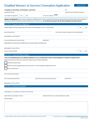 Texas Disabled Veteran’s or Survivor’s Exemption Application