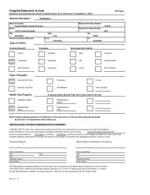 Hospital Statement of Cost Form