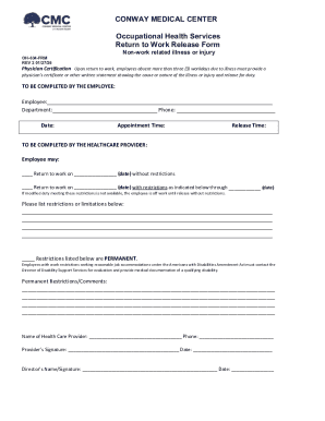 Return to Work Release Form