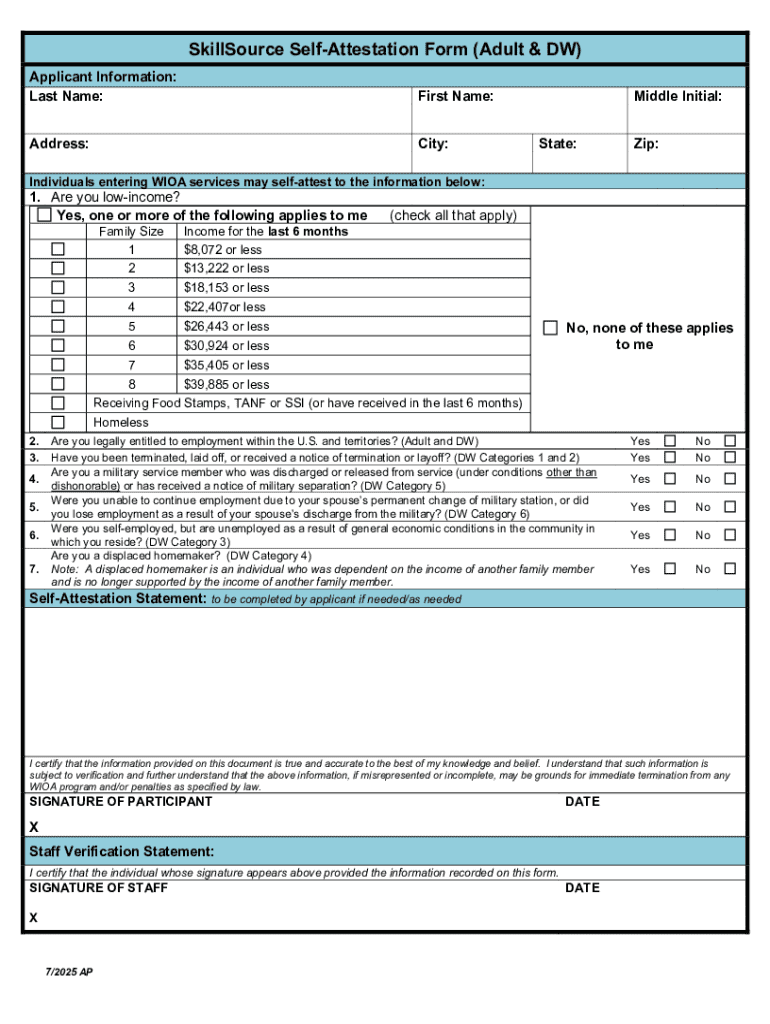 SkillSource Self-Attestation Form - Blank Fillable Template | Fill Out ...
