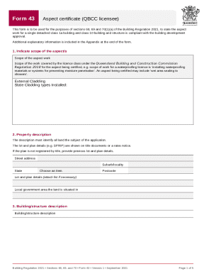 Form 43 Aspect Certificate QBCC Licensee