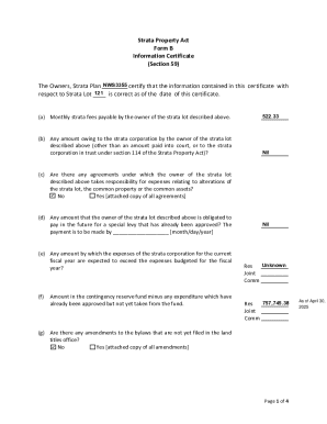 Strata Property Act Form B Information Certificate