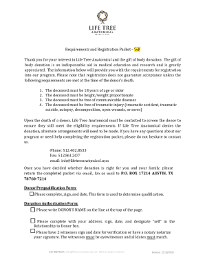Life Tree Anatomical Body Donation Registration Packet