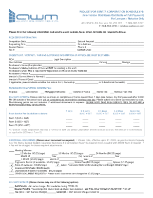 Strata Corporation Schedule F/B Request Form