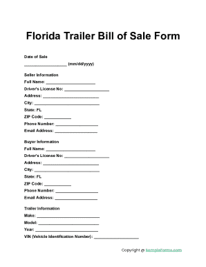 Florida Trailer Bill of Sale Form