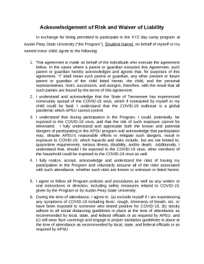 Acknowledgement of Risk and Waiver of Liability