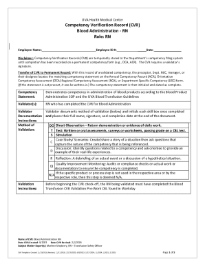Blood Administration Competency Verification Record