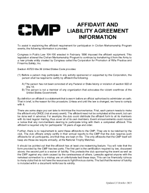 Eligibility Affidavit and Liability Agreement