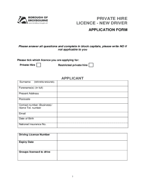 Private Hire Driver Licence Application